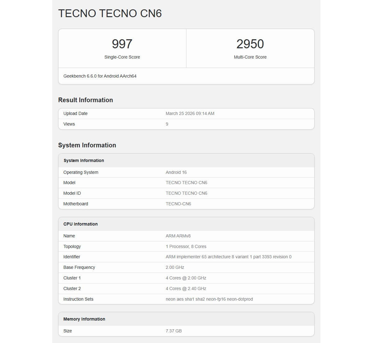 Tecno Camon Slim gets certified and runs Geekbench revealing its chipset